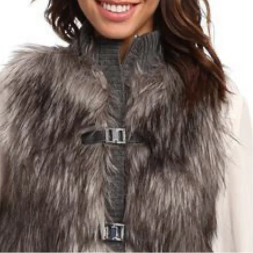 Calvin Klein Faux Fur Sweater Vest buckle closure size XL